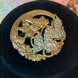 Victorian Sash Brooch Steel Cut Leaf Layered Over Copper Flower Scrolls …